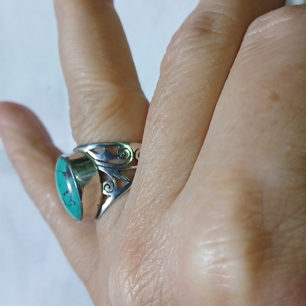 💍 Navajo Sterling Silver Turquoise Ring Size 7 Boho Southwest Chic - Picture 2 of 6
